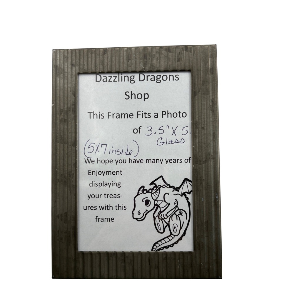 Green Tree Gallery Galvanized Metal Photo Frame 3.5x5 Corrugated Farmhouse Pouch